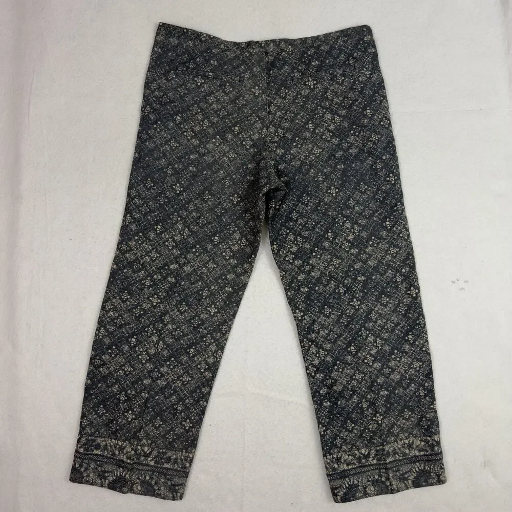 Banana Republic Linen Pants M Blue Floral Boho Print Cropped Drawstring India